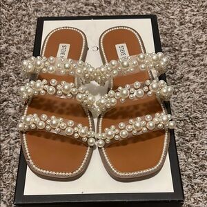 Steve Madden Women's Pearl Embellished Sandals - White